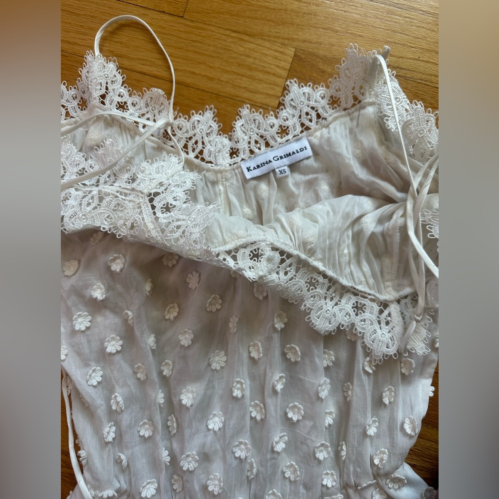 Karina Grimaldi White Floral Lace Detailed Sheer Long Sleeve Mini Dress XS - Picture 5 of 8